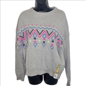 Thereabouts Grey Fairisle Longsleve Pullover Sweater, Women's Plus Size 3XL